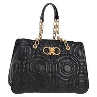 【原宿店限定】サルヴァトーレフェラガモ Salvatore Ferragamo トートバッグ チェーン レザー ブラック ゴールド レディース 128371M