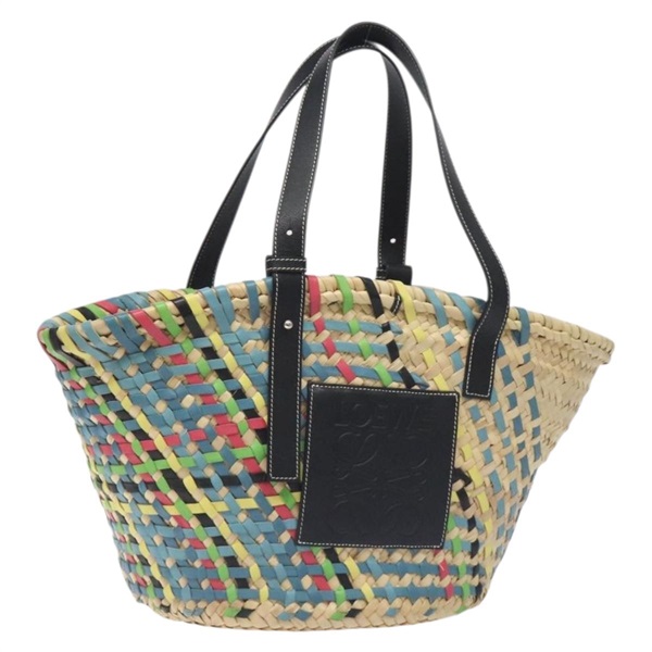 【原宿店限定】ロエベ LOEWE トートバッグ バスケットバッグ　ラージ アナグラム ラフィア レザー ベージュ マルチカラー レディース 131384M