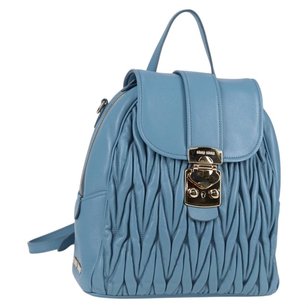【原宿店限定】ミュウ ミュウ Miu Miu バックパック マテラッセ レザー ライトブルー ゴールド レディース 118795V