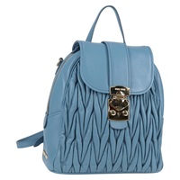 【原宿店限定】ミュウ ミュウ Miu Miu バックパック マテラッセ レザー ライトブルー ゴールド レディース 118795V
