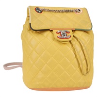 【原宿店限定】シャネル CHANEL バックパック マトラッセ ラムスキン イエロー シルバー レディース 118937M