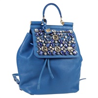 【原宿店限定】ドルチェアンドガッバーナ DOLCE&GABBANA バックパック ラインストーン レザー ブルー ゴールド レディース BA3681V