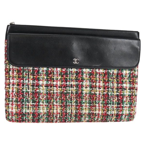 【原宿店限定】シャネル CHANEL クラッチバッグ ツイード ブラック シルバー レディース 127554M
