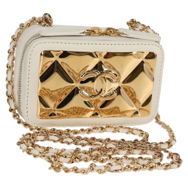 【原宿店限定】シャネル CHANEL ショルダーバッグ 財布 チェーン ラムスキン ゴールド ホワイト レディース 123520SM