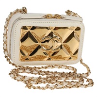 【原宿店限定】シャネル CHANEL ショルダーバッグ 財布 チェーン ラムスキン ゴールド ホワイト レディース 123520SM