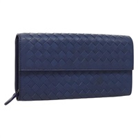 【原宿店限定】ボッテガヴェネタ BOTTEGAVENETA 長財布 イントレチャート レザー ブルー レディース 127953V