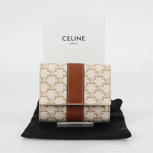 【原宿店限定】セリーヌ CELINE ミニウォレット 財布 トリオンフ PVC ベージュ レディース 121289M