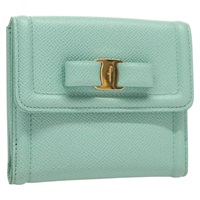 【原宿店限定】サルヴァトーレフェラガモ Salvatore Ferragamo 財布 レザー ターコイズブルー ゴールド レディース 127952V
