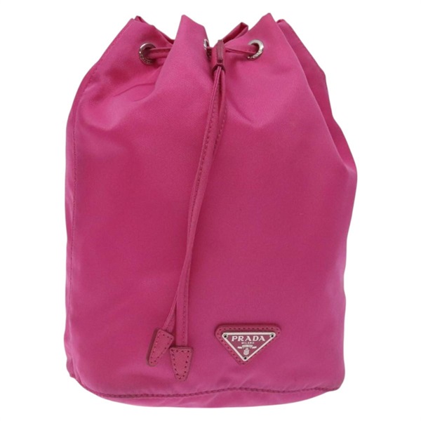 【原宿店限定】プラダ PRADA ポーチ 巾着 ナイロン ピンク シルバー レディース 128784M