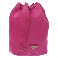 【原宿店限定】プラダ PRADA ポーチ 巾着 ナイロン ピンク シルバー レディース 128784M