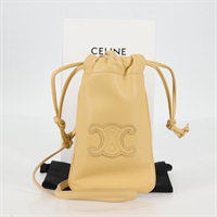 【原宿店限定】セリーヌ CELINE ポーチ キュイル　トリオンフ　ドローストリングモバイル レザー イエロー レディース 130196M