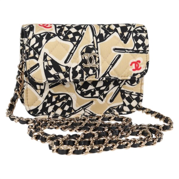 【原宿店限定】シャネル CHANEL ポーチ マトラッセ チェーン キャンバス ベージュ ゴールド レディース bs27947M