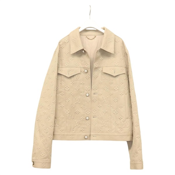 【原宿店限定】ルイ・ヴィトン LOUIS VUITTON ポルト クレバー シティ ジャケット 上着 デニムジャケット モノグラムエンボスド ベージュ 1AHBEU レディース ym029M