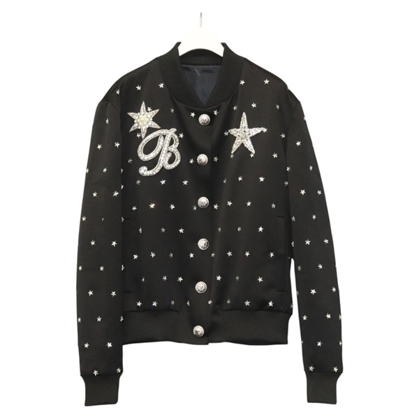【原宿店限定】上着 BALMAIN ボンバージャケット レーヨン ブラック レディース ym026M
