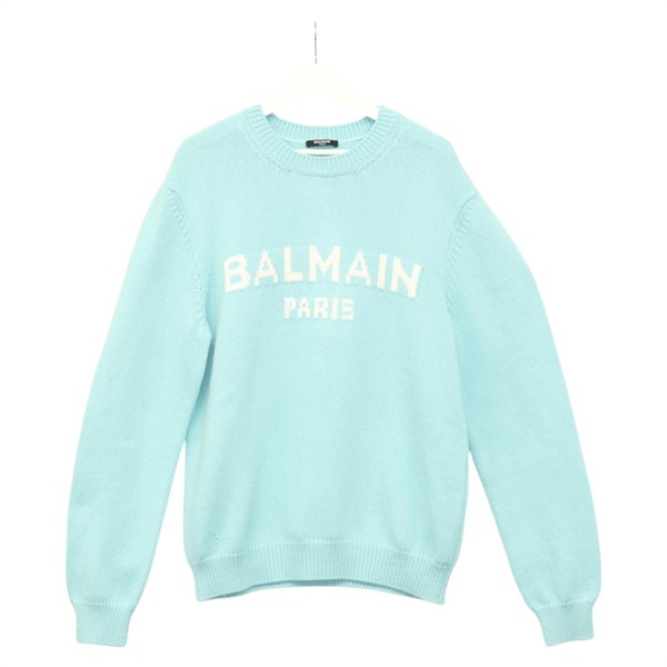 【原宿店限定】長袖 ニット 上着 BALMAIN ウール ライトブルー レディース ym021M