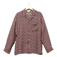 【原宿店限定】グッチ GUCCI 長袖Ｔシャツ シルク 46 レッド ネイビー レディース ym054M
