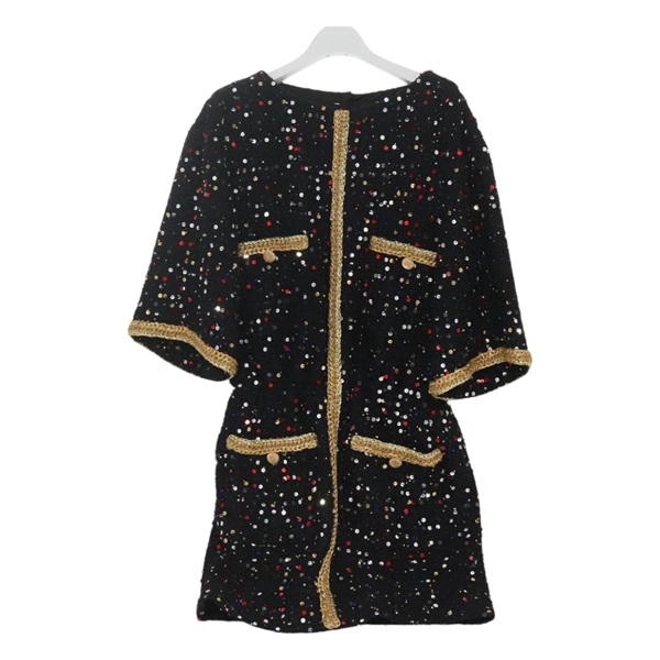 【原宿店限定】シャネル CHANEL シャツ ワンピース ツイード ブラック レディース 126348M