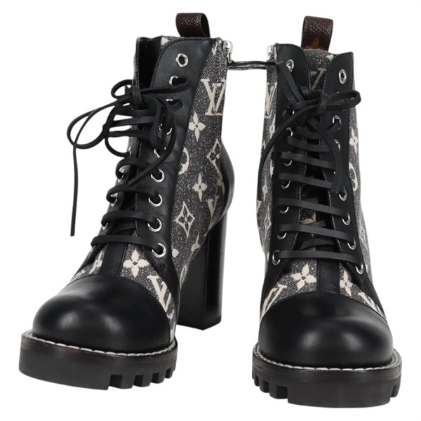 【原宿店限定】ルイ・ヴィトン LOUIS VUITTON スタートレイルライン　レースアップブーツ ブーツ モノグラムジャガード グレー レディース 127740M