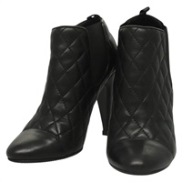 【原宿店限定】シャネル CHANEL ブーツ マトラッセ　サイドゴア　ヒールブーツ ラムスキン ブラック レディース 132992V