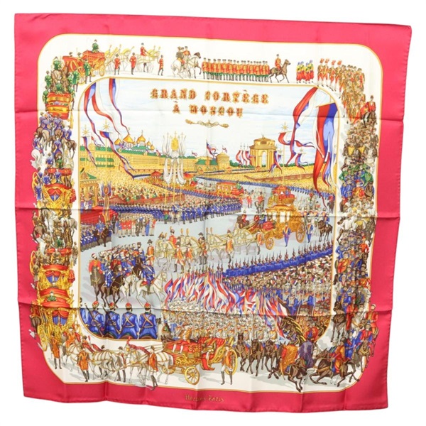【原宿店限定】エルメス HERMES カレ 90 スカーフ "GRAND CORTEGE A MOSCOU" シルク レッド レディース hk2432