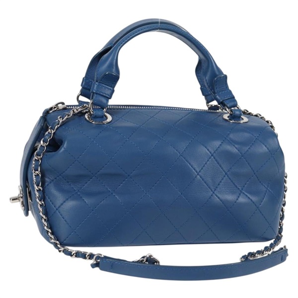 【原宿店限定】シャネル CHANEL ハンドバッグ マトラッセ チェーン ラムスキン 2way ブルー ゴールド レディース 129955M