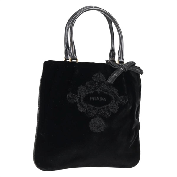 【原宿店限定】プラダ PRADA ハンドバッグ ベロア ブラック ゴールド レディース 132428V