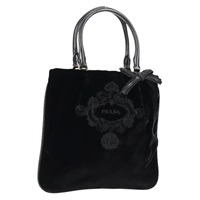 【原宿店限定】プラダ PRADA ハンドバッグ ベロア ブラック ゴールド レディース 132428V