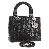 【原宿店限定】クリスチャンディオール Christian Dior ハンドバッグ カナージュ ラムスキン 2way ブラック シルバー レディース BA4068V