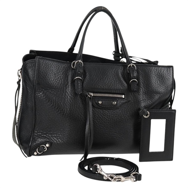 【原宿店限定】バレンシアガ BALENCIAGA ペーパーミニ ハンドバッグ レザー 2way ブラック シルバー 370926 レディース bs27987V