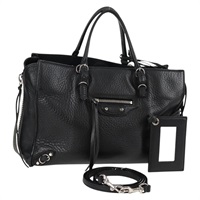 【原宿店限定】バレンシアガ BALENCIAGA ペーパーミニ ハンドバッグ レザー 2way ブラック シルバー 370926 レディース bs27987V