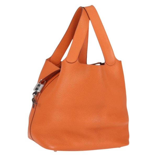 【原宿店限定】エルメス HERMES ピコタンロックGM ハンドバッグ レザー オレンジ シルバー レディース PP725M