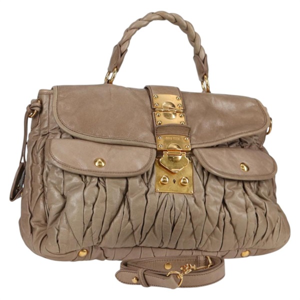 【原宿店限定】ミュウ ミュウ Miu Miu ハンドバッグ マテラッセ レザー 2way ベージュ ゴールド レディース 132748V
