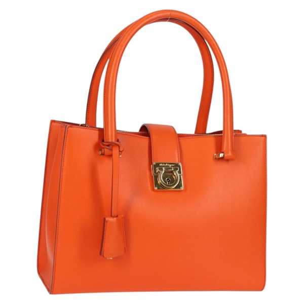 【原宿店限定】サルヴァトーレフェラガモ Salvatore Ferragamo ハンドバッグ ガンチーニ レザー オレンジ ゴールド レディース 133276V