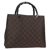 【原宿店限定】グッチ GUCCI ハンドバッグ GGキャンバス バンブー ナイロン ダークブラウン シルバー 002 1010 レディース 133985V