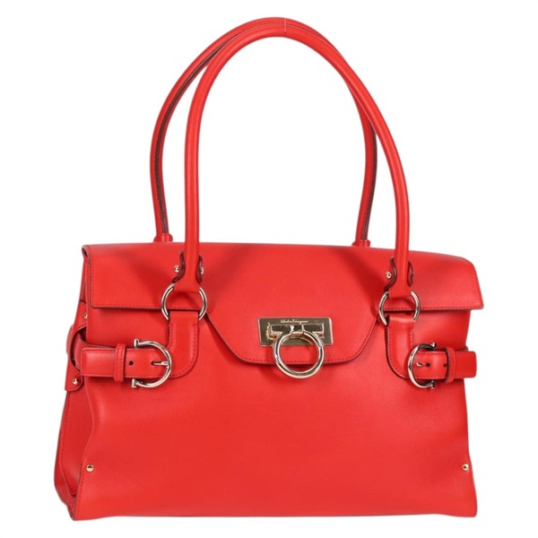 【原宿店限定】サルヴァトーレフェラガモ Salvatore Ferragamo ハンドバッグ ガンチーニ レザー レッド ゴールド レディース 135989V