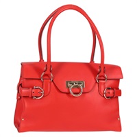 【原宿店限定】サルヴァトーレフェラガモ Salvatore Ferragamo ハンドバッグ ガンチーニ レザー レッド ゴールド レディース 135989V