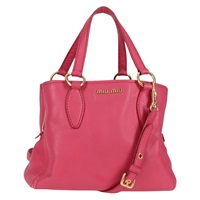 【原宿店限定】ミュウ ミュウ Miu Miu ハンドバッグ レザー 2way ピンク ゴールド レディース am8874V