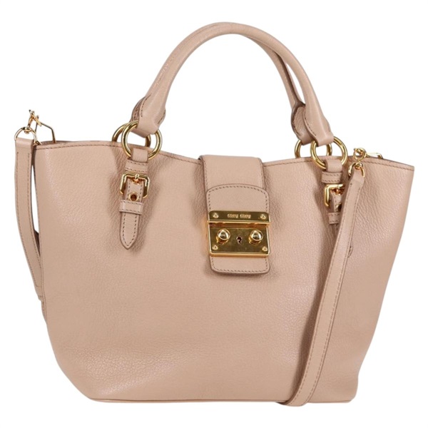 【原宿店限定】ミュウ ミュウ Miu Miu ハンドバッグ レザー 2way ベージュ ゴールド レディース am8876V