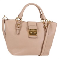 【原宿店限定】ミュウ ミュウ Miu Miu ハンドバッグ レザー 2way ベージュ ゴールド レディース am8876V