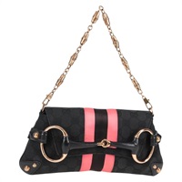 【原宿店限定】グッチ GUCCI ホースビット ハンドバッグ GGキャンバス バンブー チェーン ブラック ゴールド 129497 レディース yk18998V