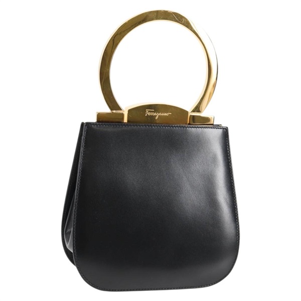 【原宿店限定】サルヴァトーレフェラガモ Salvatore Ferragamo ハンドバッグ ガンチーニ レザー ブラック ゴールド レディース 136667V