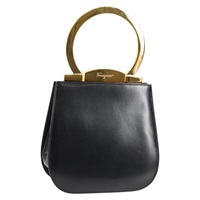 【原宿店限定】サルヴァトーレフェラガモ Salvatore Ferragamo ハンドバッグ ガンチーニ レザー ブラック ゴールド レディース 136667V