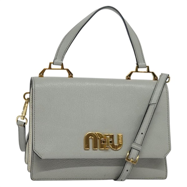 【原宿店限定】ミュウ ミュウ Miu Miu ハンドバッグ レザー 2way グレー ゴールド レディース yk19199V