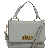 【原宿店限定】ミュウ ミュウ Miu Miu ハンドバッグ レザー 2way グレー ゴールド レディース yk19199V
