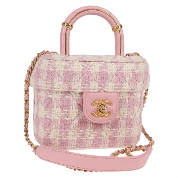 【原宿店限定】シャネル CHANEL ショルダーバッグ チェーン ツイード レザー 2way ピンク ゴールド レディース 128489SM
