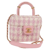 【原宿店限定】シャネル CHANEL ショルダーバッグ チェーン ツイード レザー 2way ピンク ゴールド レディース 128489SM