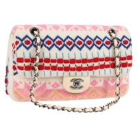 【原宿店限定】シャネル CHANEL ショルダーバッグ チェーン  ニット ホワイト シルバー レディース 128556M