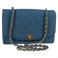 【原宿店限定】シャネル CHANEL ショルダーバッグ ダイアナフラップ チェーン キャンバス ブルー ゴールド レディース 132485SM