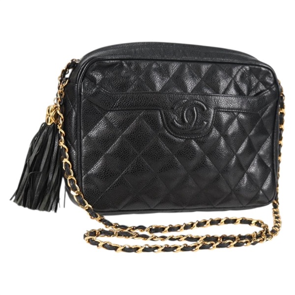 【原宿店限定】シャネル CHANEL ショルダーバッグ マトラッセ チェーン キャビアスキン ブラック ゴールド レディース PP701V