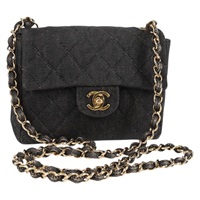 【原宿店限定】シャネル CHANEL ショルダーバッグ マトラッセ チェーン デニム ブラック ゴールド レディース PP702V